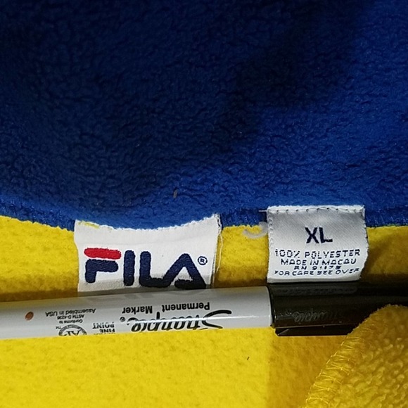 VTG Fila 1/4' Zip fleece Pullover Sweatshirt Neon Yellow - Men's XL - Picture 5 of 7